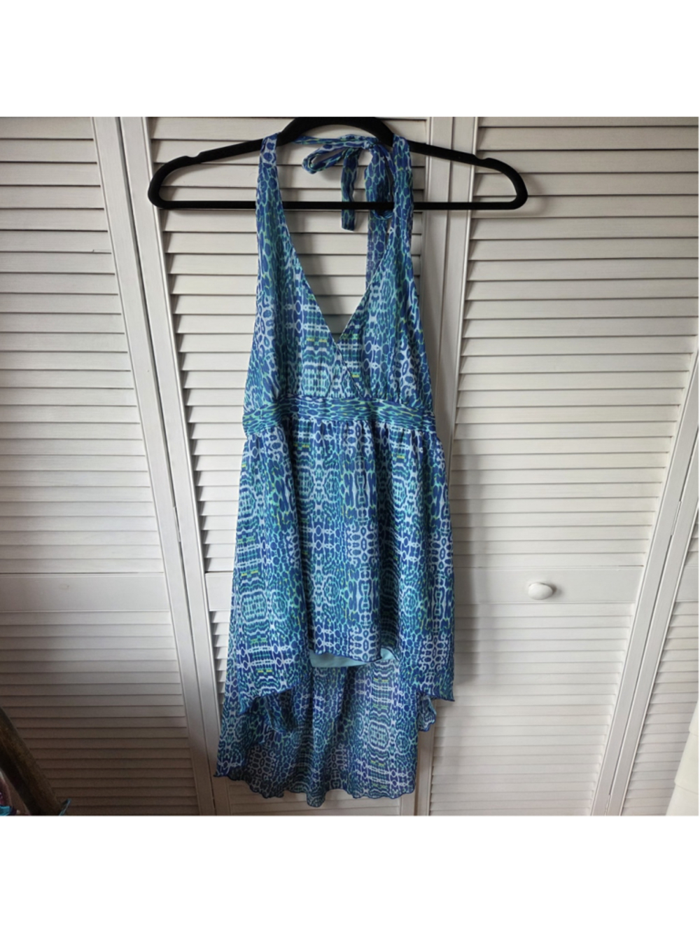 Women's Pretty Secrets Blue Green Halter High Low Chiffon Dress size S